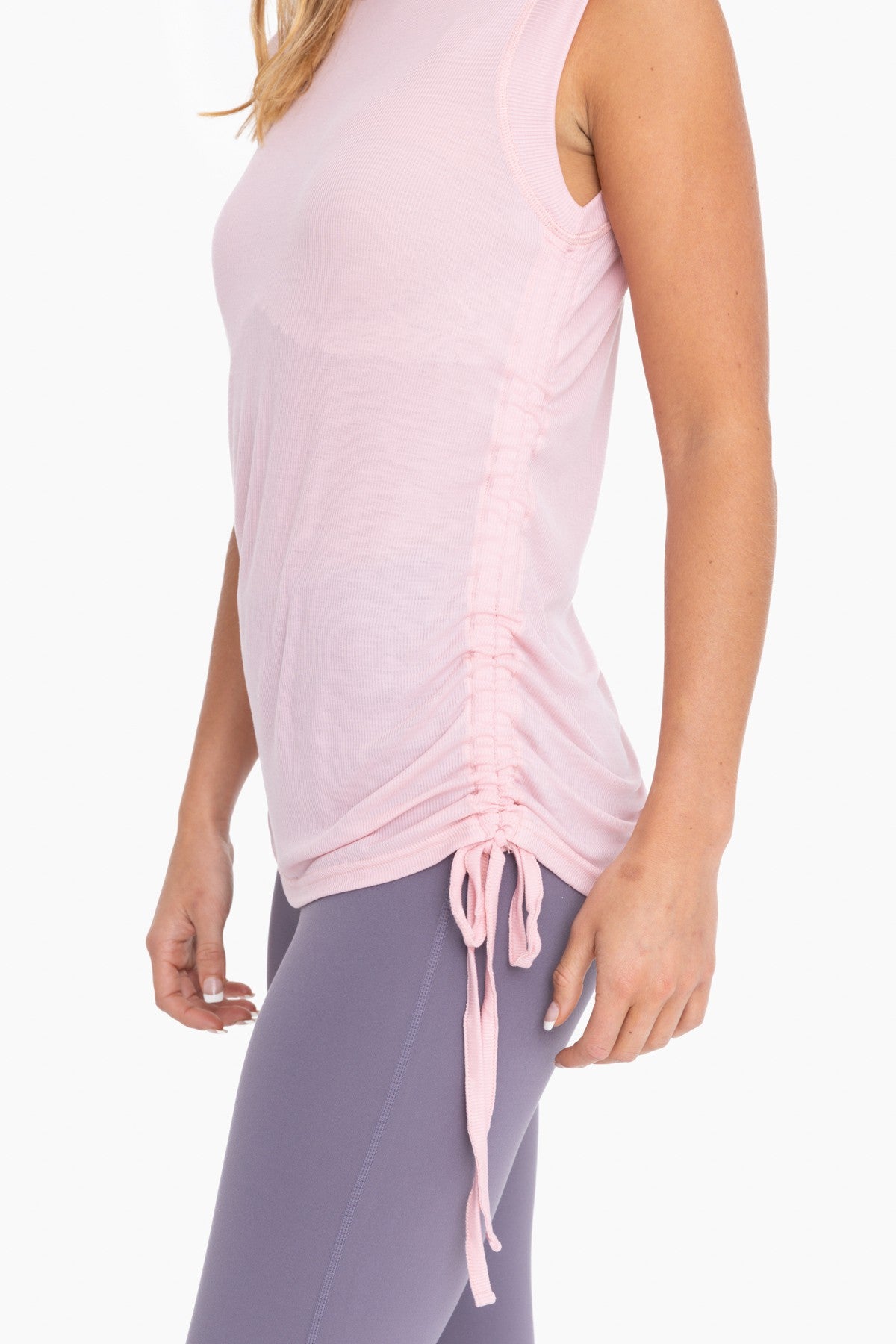 Light Pink Rib Knit Ruched Drawstring Tank Top– PinkBlush