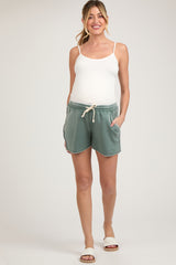 Green Faded Wash Maternity Drawstring Shorts
