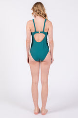 Teal Scallop Trim One Piece Swimsuit