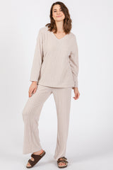 Cream Ribbed Soft Knit Long Sleeve Maternity Pajama Set