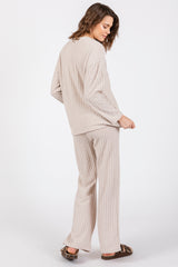 Cream Ribbed Soft Knit Long Sleeve Pajama Set