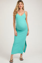 Jade Ribbed Side Slit Maternity Maxi Dress