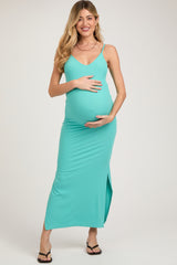 Jade Ribbed Side Slit Maternity Maxi Dress