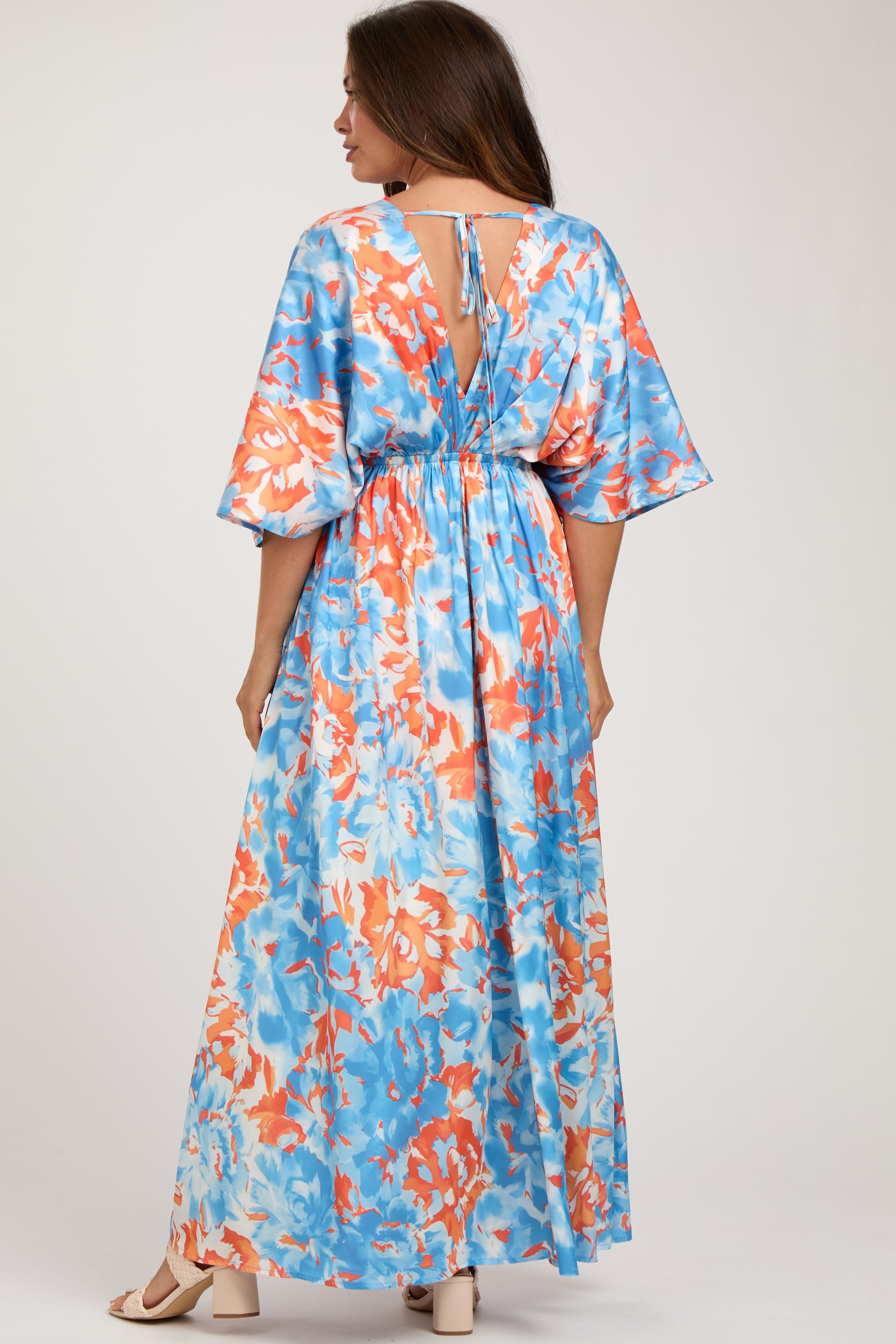 Blue Floral Satin V-Neck Maternity Maxi Dress PinkBlush Blue Floral Satin V-Neck Maternity Maxi Dress PinkBlush