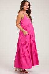 Fuchsia Tiered Sleeveless Maternity Maxi Dress