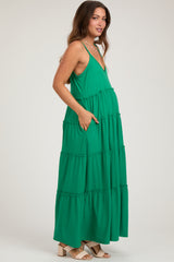Emerald Green Tiered Sleeveless Maternity Maxi Dress