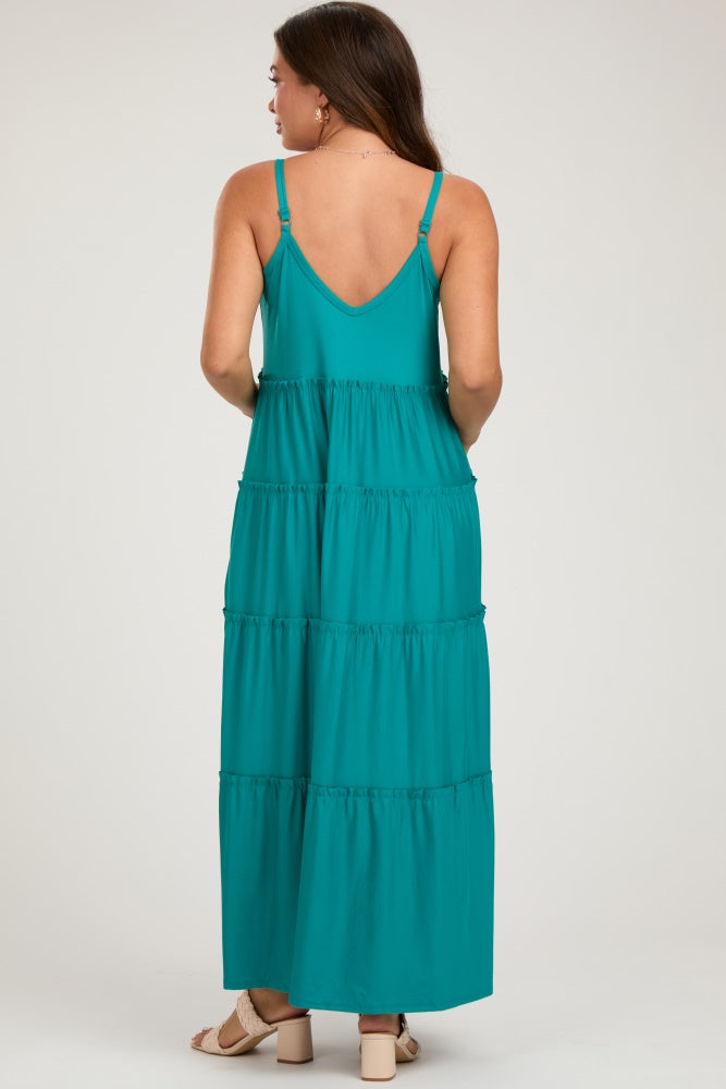 Teal Tiered Sleeveless Maternity Maxi Dress