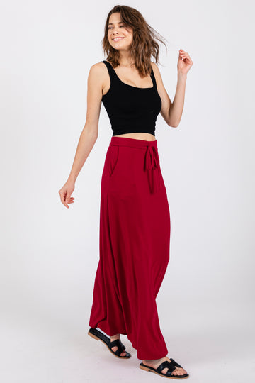 Burgundy Drawstring Maxi Skirt