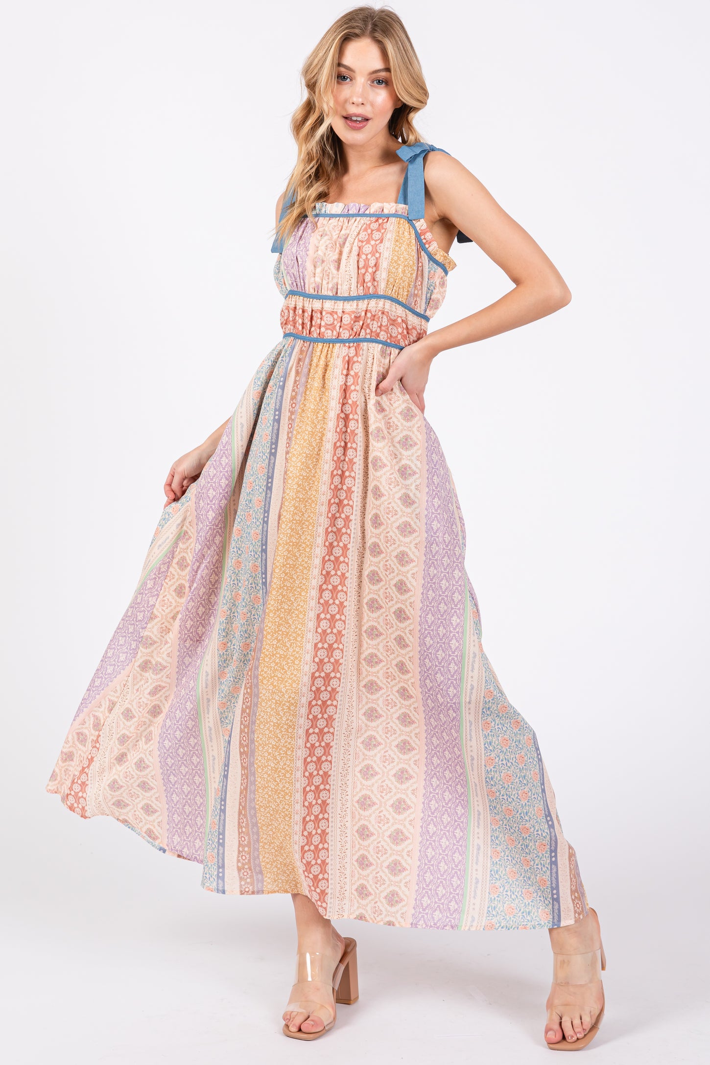 Light Blue Floral Handkerchief Print Maternity Midi Dress