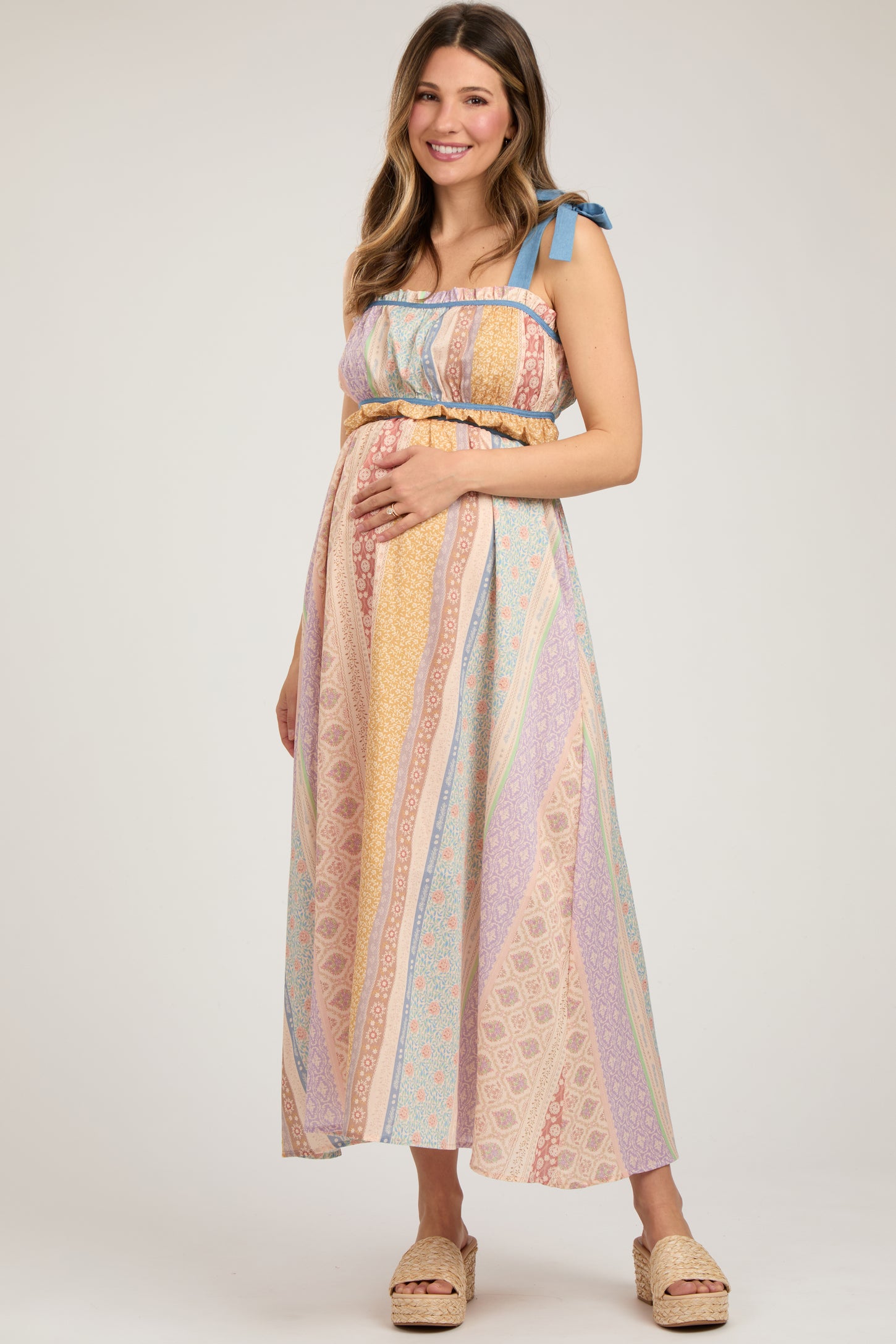Light Blue Floral Handkerchief Print Maternity Midi Dress