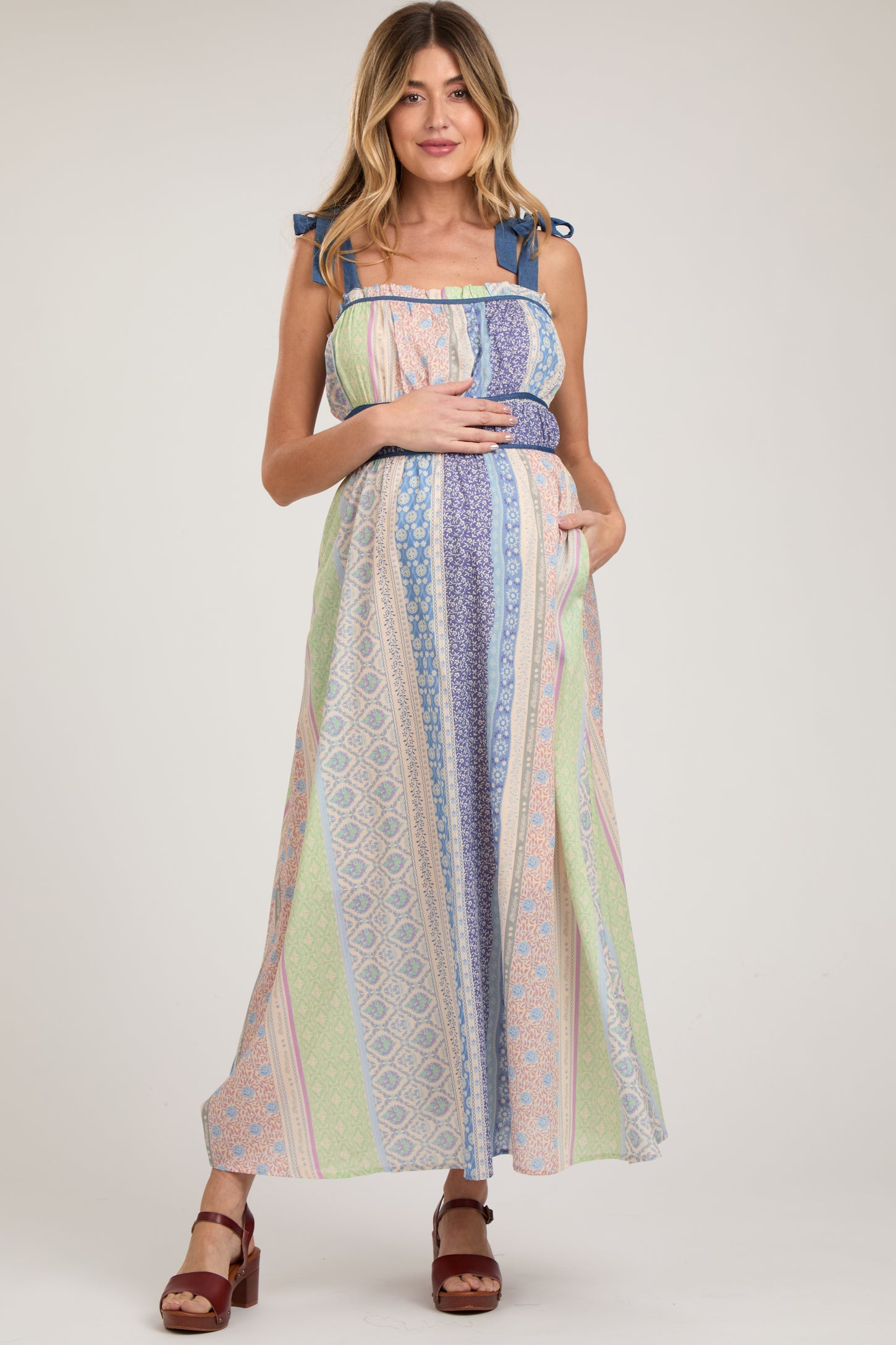 Navy Blue Floral Handkerchief Print Maternity Midi Dress– PinkBlush