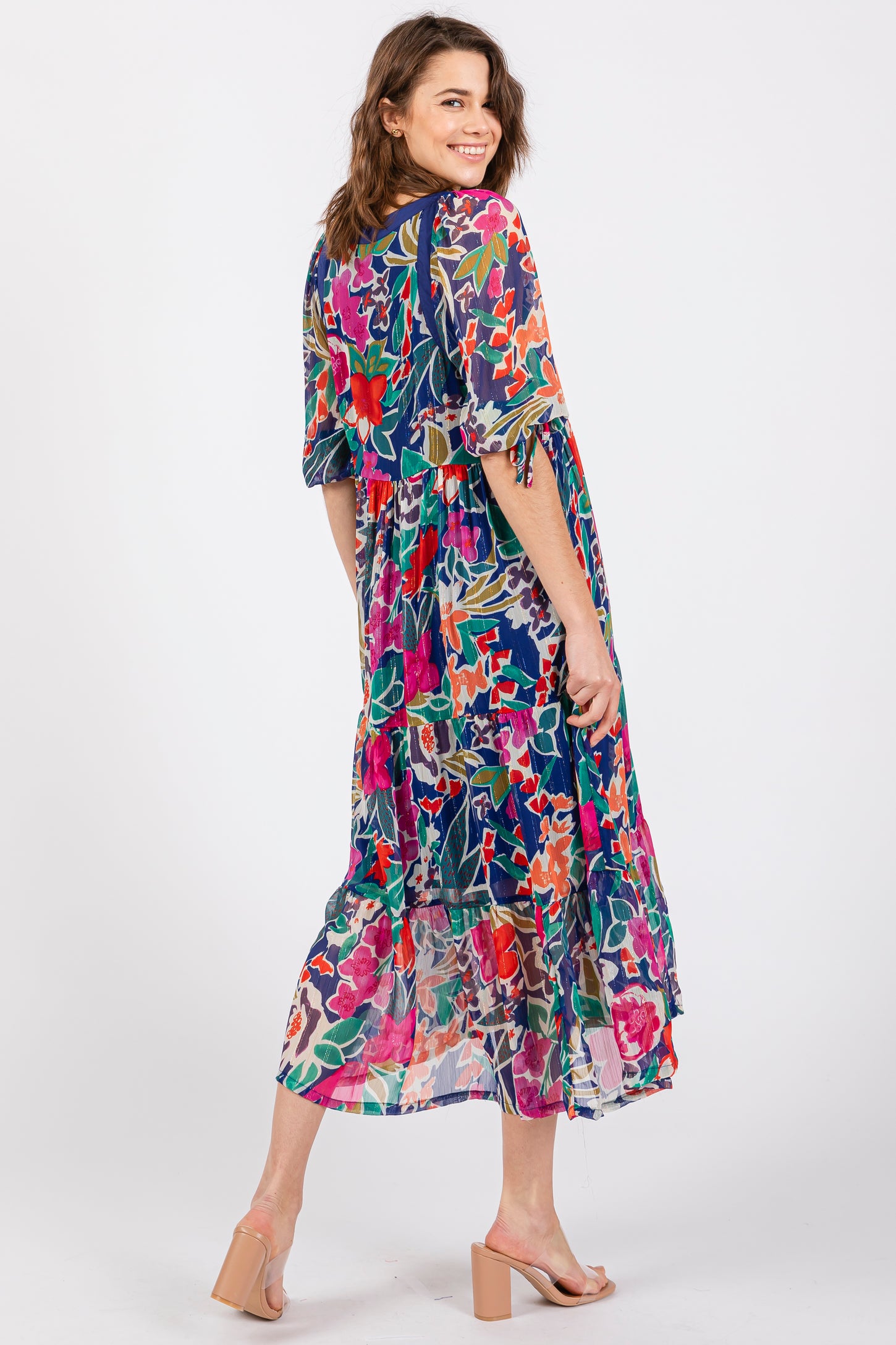 navy floral midi dress with sleeves Buy Navy Blue Floral Puff Sleeve Midi Dress from Next USA