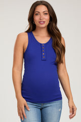 Royal Button Accent Ribbed Maternity Tank