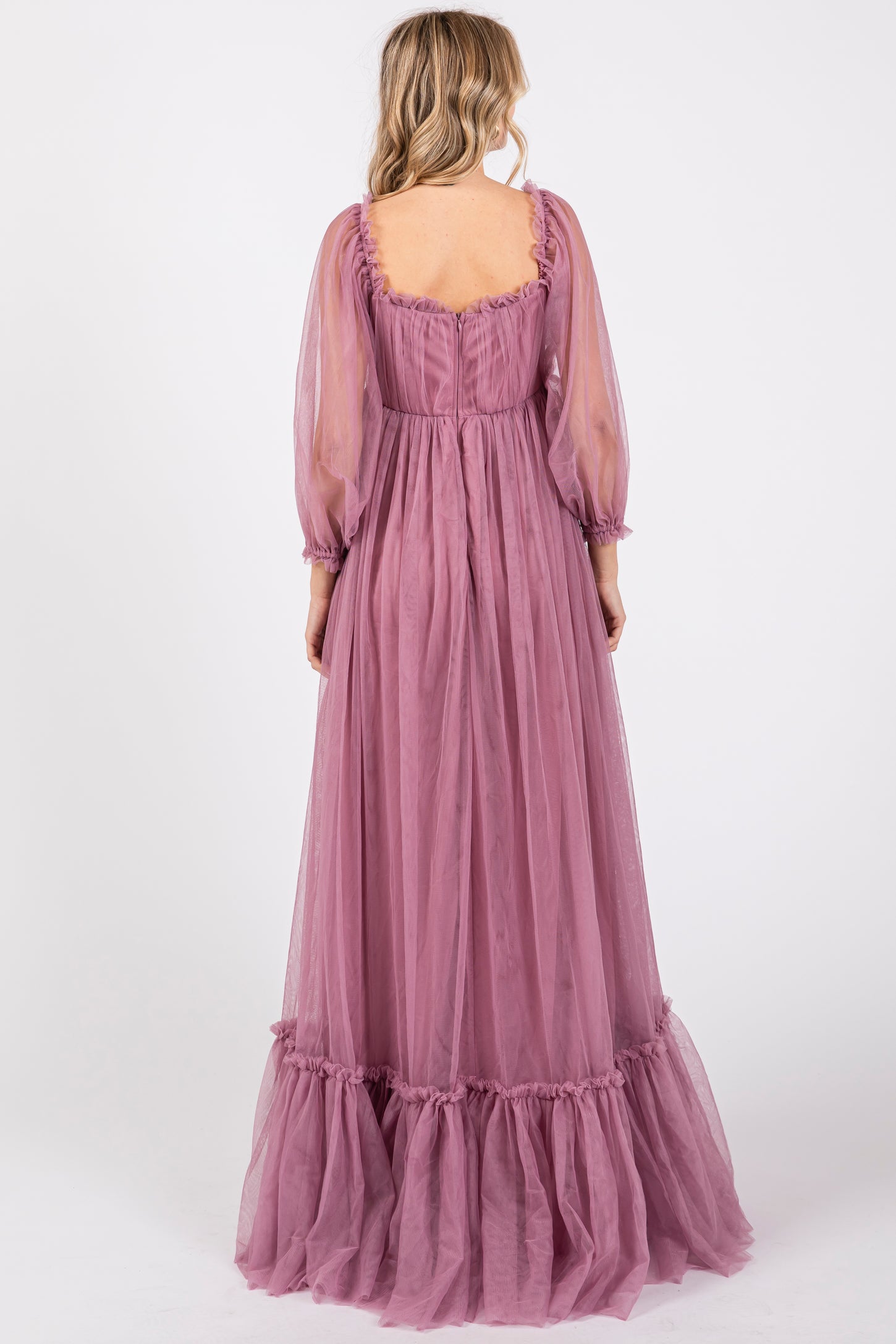 Mauve Sweetheart Neck Off Shoulder Long Sleeve Tulle Maxi Dress PinkBlush Mauve Sweetheart Neck Off Shoulder Long Sleeve Tulle Maxi Dress PinkBlush