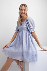 Light Blue Floral Puff Sleeve Maternity Dress
