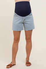 Light Blue Relaxed Maternity Jean Shorts