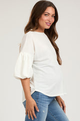 White Drop Shoulder Puff Sleeve Maternity Top
