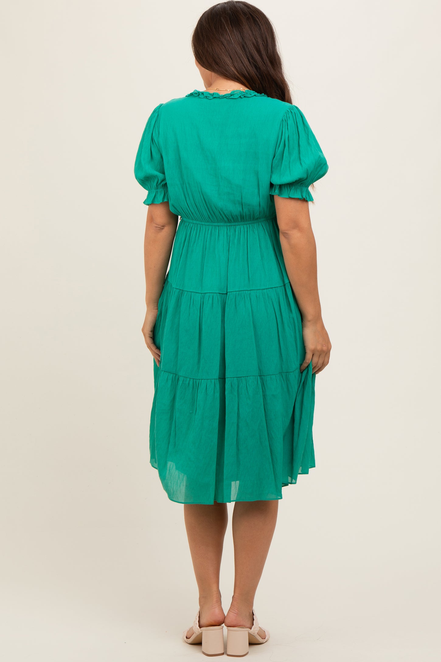 Emerald Green Ruffle Trim Tiered Maternity Dress PinkBlush Emerald Green Ruffle Trim Tiered Maternity Dress PinkBlush