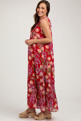 Red Floral Halter Maternity Maxi Dress