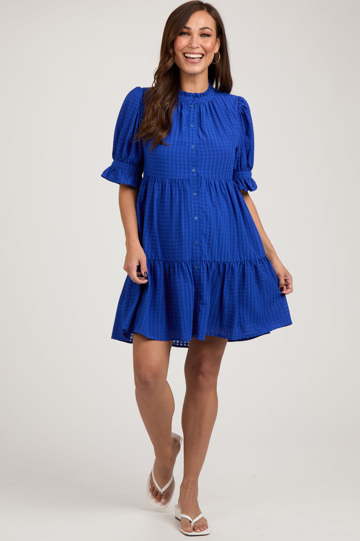 Royal Blue Buttoned Down Short Sleeve Maternity Dress PinkBlush Royal Blue Buttoned Down Short Sleeve Maternity Dress PinkBlush