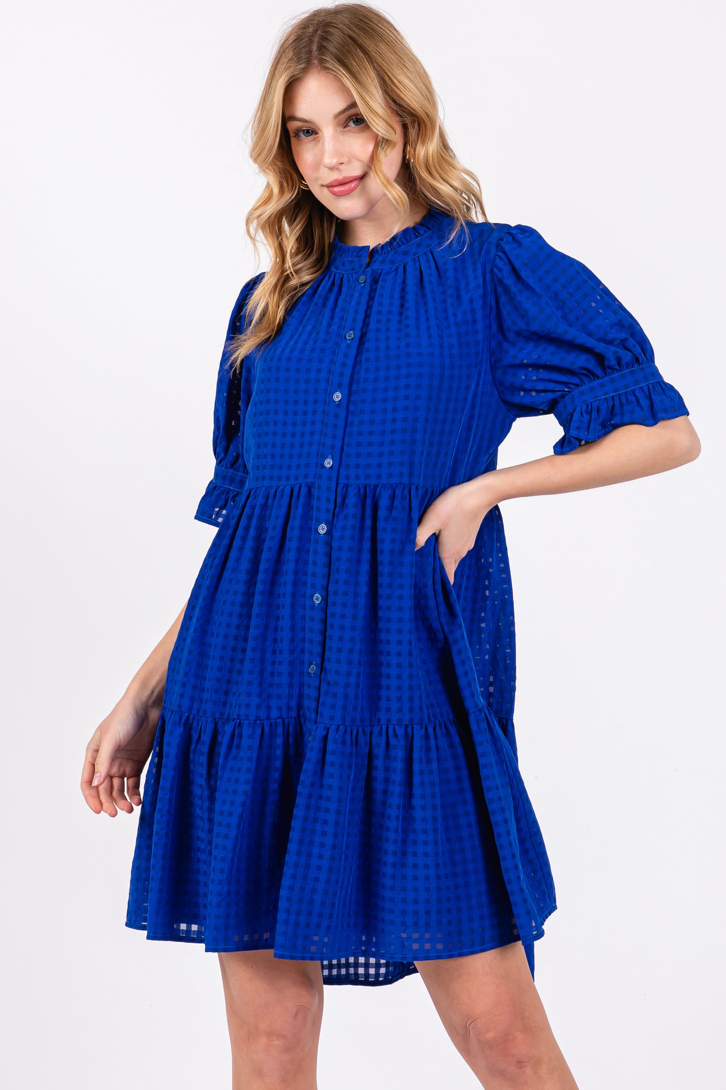royal blue maternity dress short Royal Blue Buttoned Down Short Sleeve Maternity Dress PinkBlush