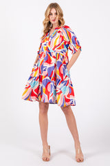 Red Multi-Color Patterned Ruffle Tiered Dress