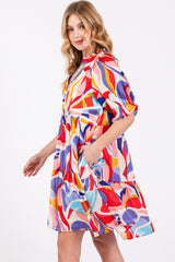 Red Multi-Color Patterned Ruffle Tiered Dress