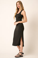Black Sleeveless Double Slit Midi Dress