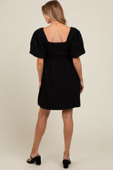 Black Textured Bubble Sleeve Maternity Mini Dress