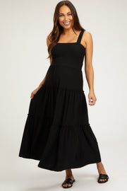 Black Sleeveless Tiered Maternity Maxi Dress