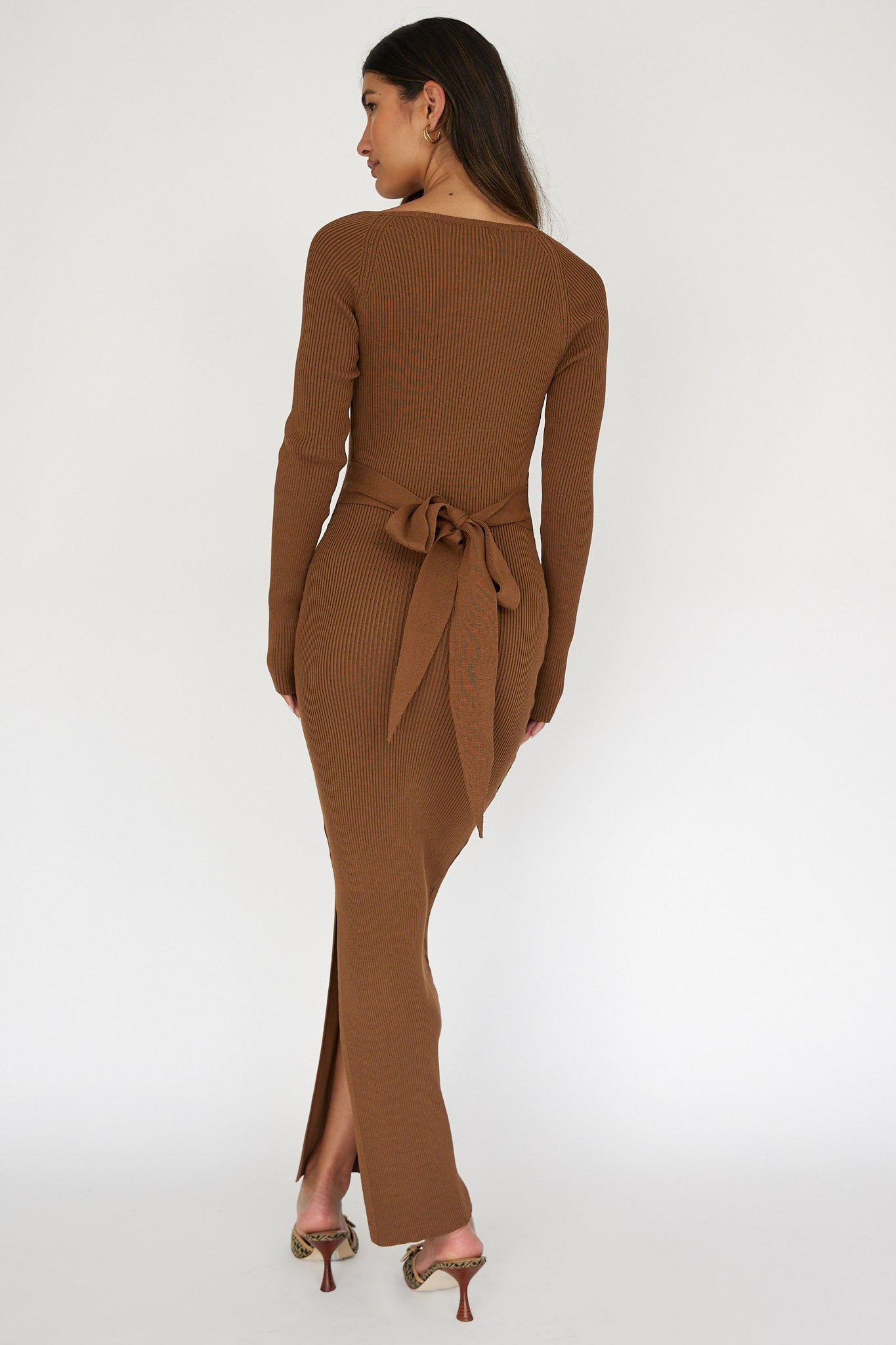 Brown Rib Knit Long Sleeve Maxi Dress PinkBlush Brown Rib Knit Long Sleeve Maxi Dress PinkBlush