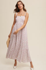 Cream Floral Sleeveless Pocketed Maxi Dress