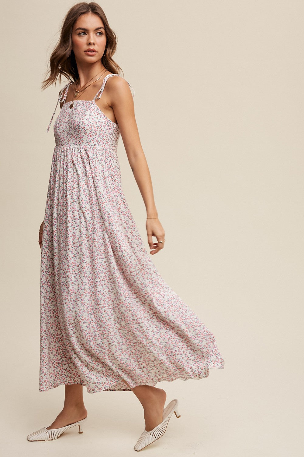 Cream Floral Sleeveless Pocketed Maxi Dress PinkBlush Cream Floral Sleeveless Pocketed Maxi Dress PinkBlush