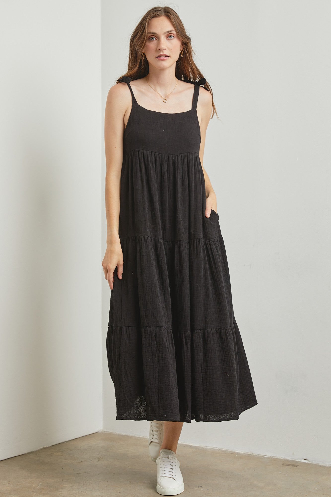 sleeveless tiered maxi dress Ivory Ruched Tiered Sleeveless Maxi Dress