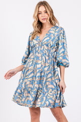 Blue Printed Tiered Sweetheart Maternity Dress