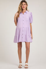 Lavender Button Front Tiered Collared Maternity Dress