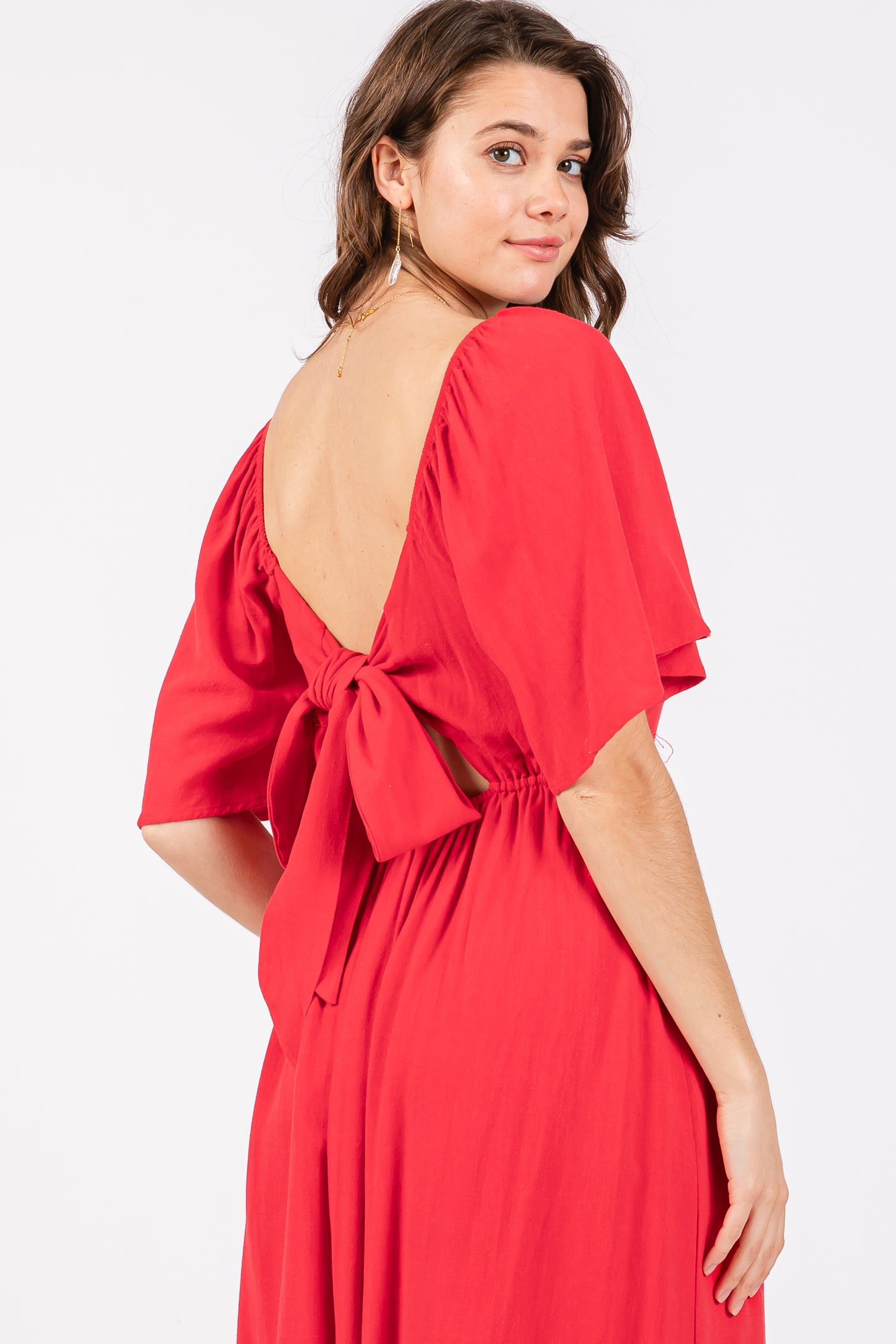 red short sleeve wrap dress Shaperin Short Sleeve Bodycon Casual Dress Square Neck Wrap Dress Red / 2XL
