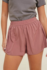Burgundy Pleated Active Shorts
