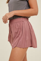 Burgundy Pleated Active Shorts