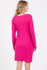 Fuchsia Ribbed Side Ruched Fitted Dress