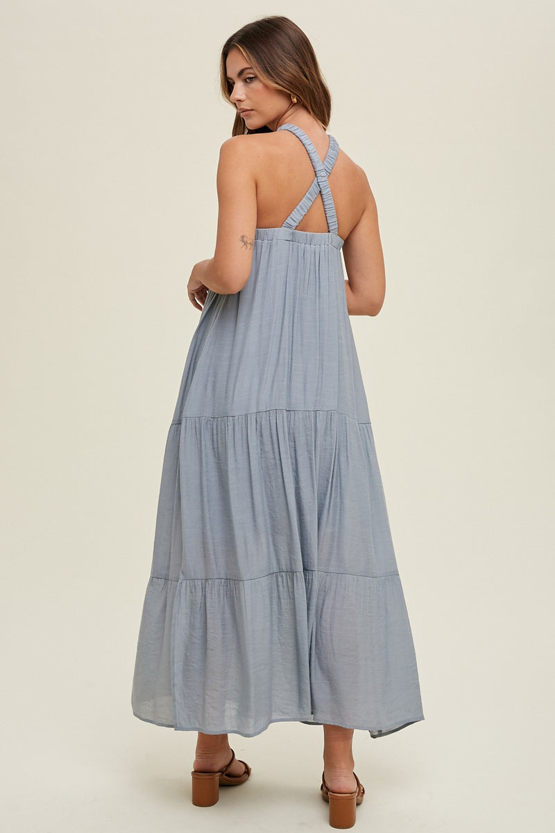 Light Blue Halter Tiered Maxi Dress – PinkBlush