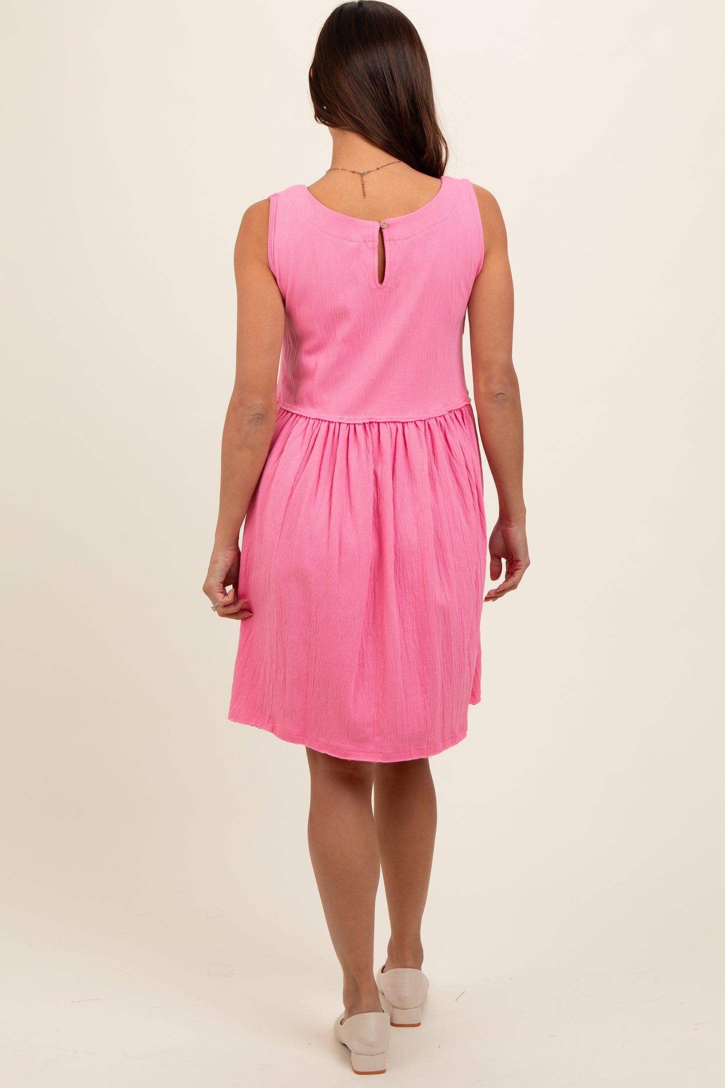 Pink Sleeveless Textured Maternity Dress