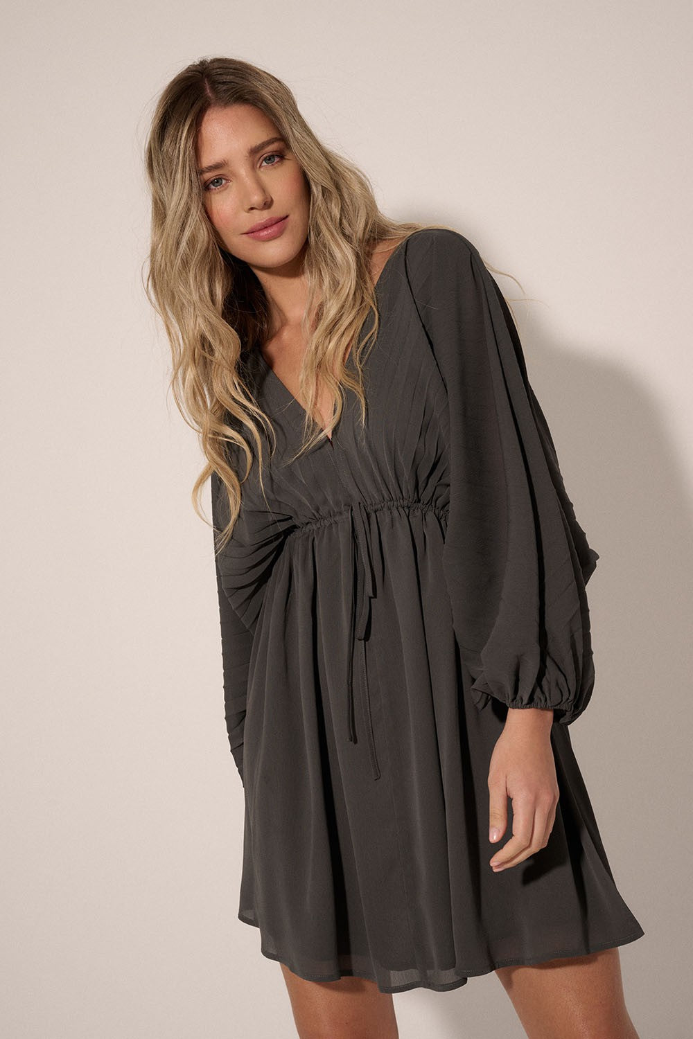 charcoal chiffon dress GL2665 | Chiffon Rhinestone Straps Long Dress