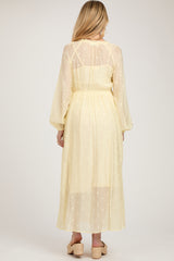 Yellow Embroidered Maternity Button Down Maxi Dress