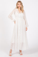 Ivory Embroidered Button Down Maxi Dress