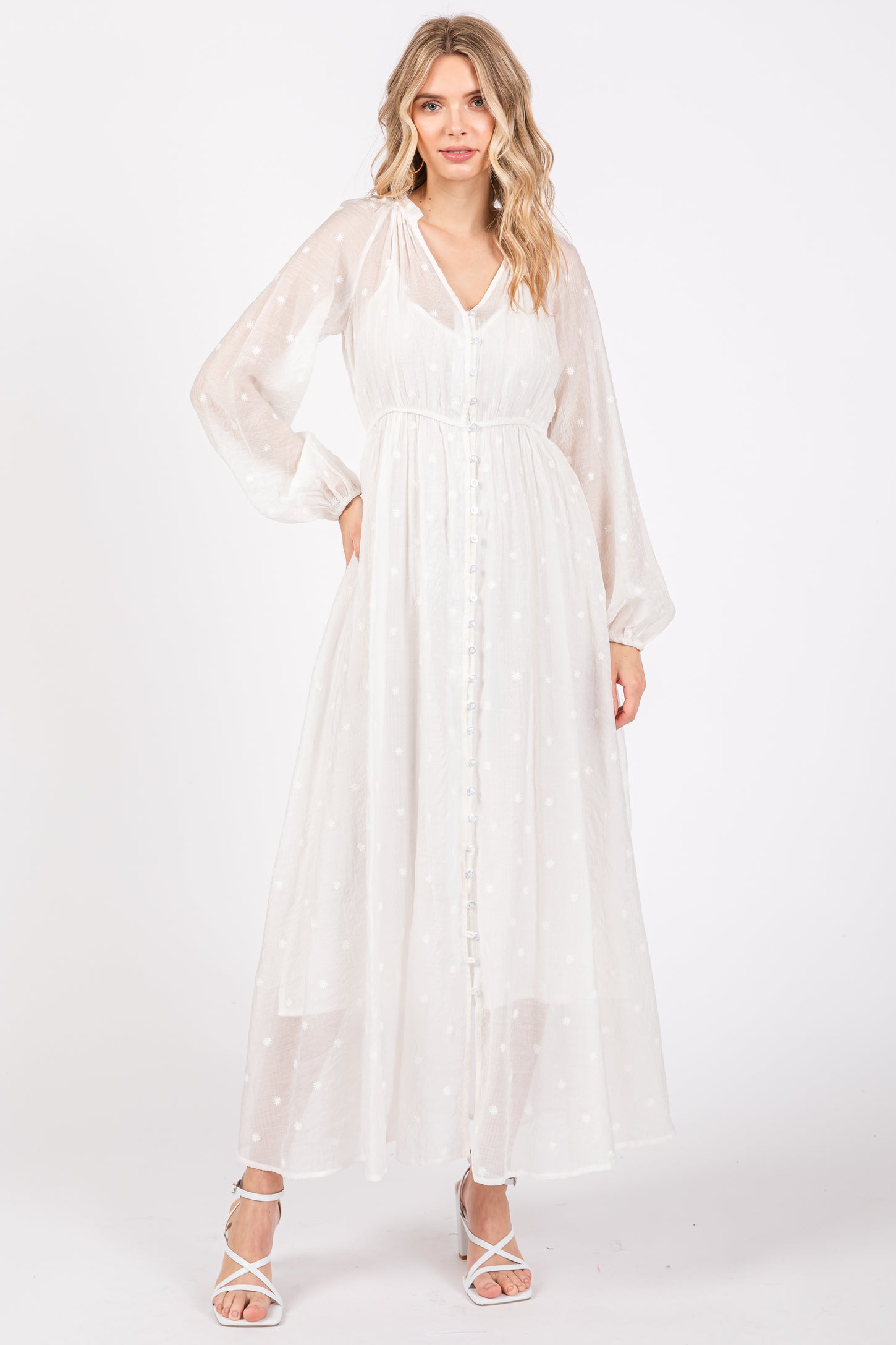 Ivory Embroidered Maternity Button Down Maxi Dress PinkBlush Ivory Embroidered Maternity Button Down Maxi Dress PinkBlush