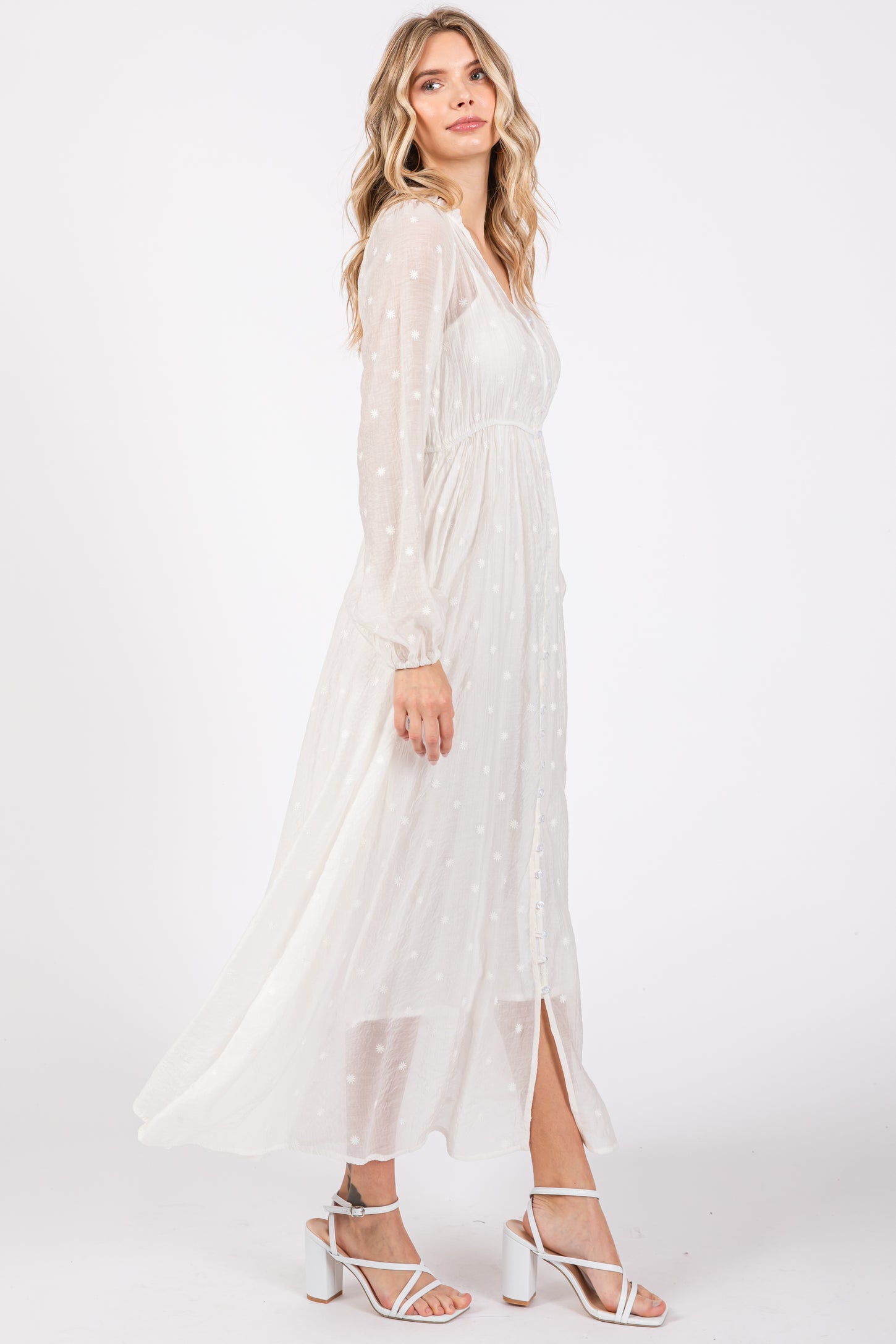 Ivory Embroidered Button Down Maxi Dress PinkBlush Ivory Embroidered Button Down Maxi Dress PinkBlush