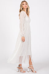 Ivory Embroidered Button Down Maxi Dress