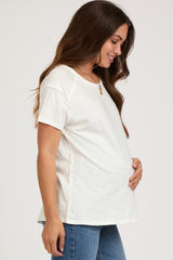 Ivory Raw Hem Maternity Short Sleeve Top
