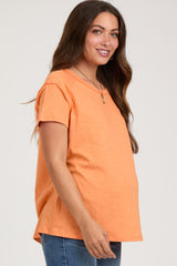 Orange Raw Hem Maternity Short Sleeve Top
